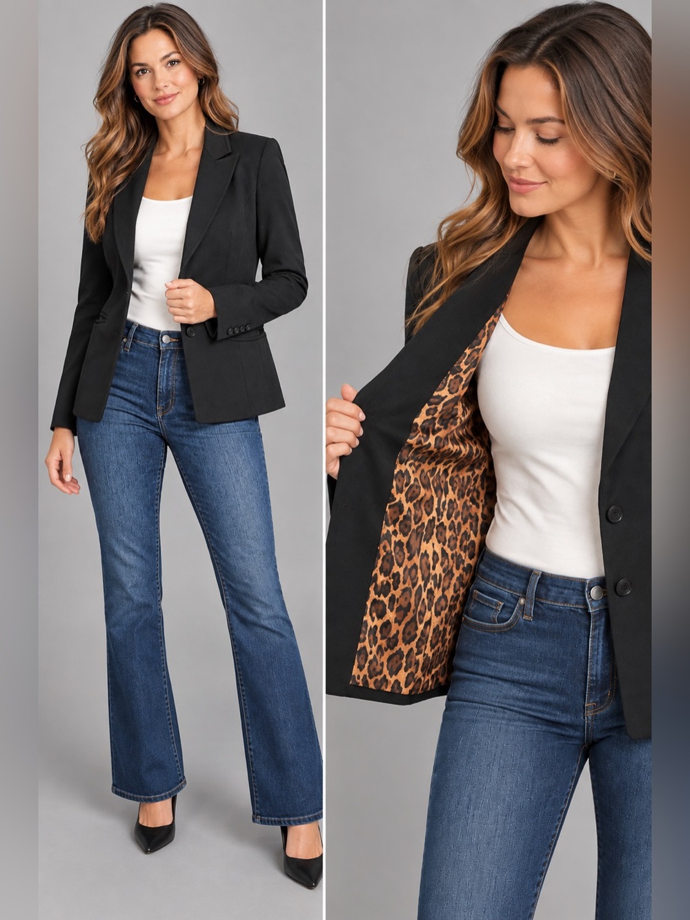 Express Design Studio Black Blazer Size 10 Leopard Lined Tailored Jacket